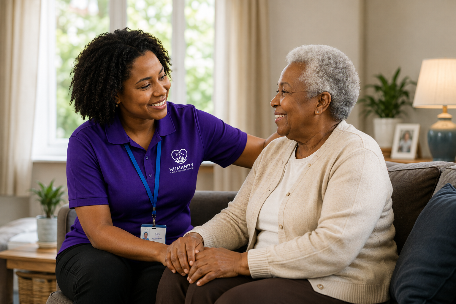Humanity CSS carer sharing a warm moment with a client at home