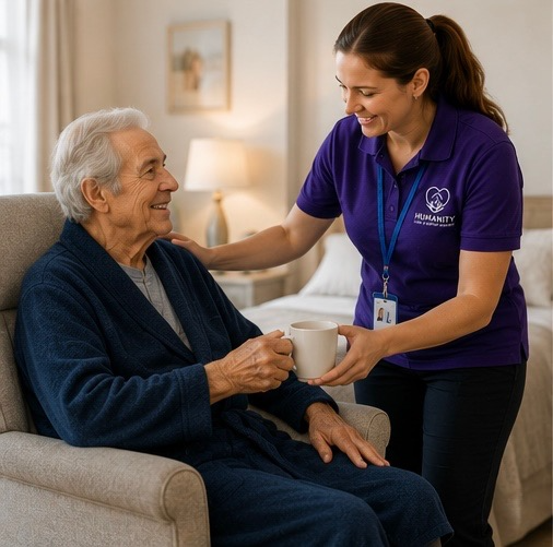 Humanity CSS carer bringing tea to a client at home